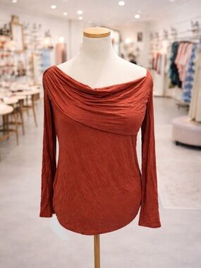 White Birch Brown Off Shoulder Top 3X Long Sleeve Stretch Boutique